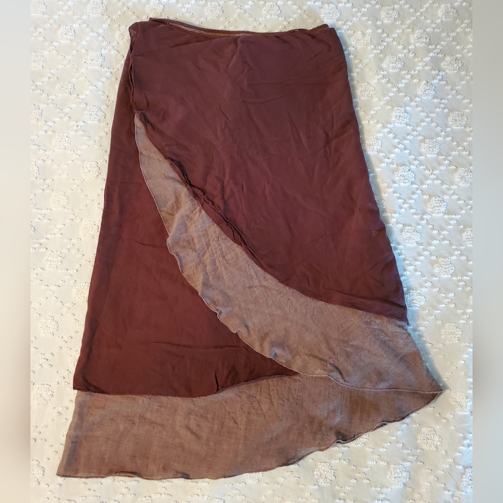 Brown and Tan Cotton Wrap Skirt, M/L